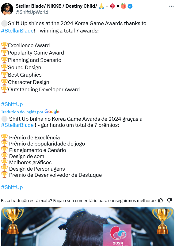 Stellar Blade foi premiado em 7 categorias no Korean Game Awards 2 Stellar Blade foi premiado em 7 categorias no Korean Game Awards