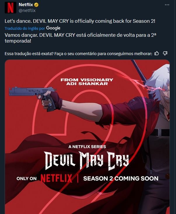 Netflix confirma que a animação de Devil May Cry terá segunda temporada 2 Netflix confirma que a animação de Devil May Cry terá segunda temporada